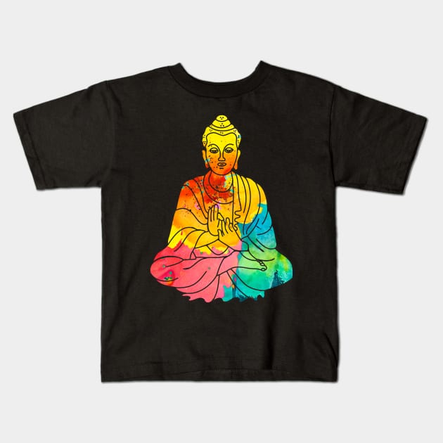 Sitting Buddha Psychedelic Watercolor Style Kids T-Shirt by fizzyllama